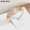 Bandes Syoujyo Hollow Crystal Flower Women's Ring 585 Rose Gold Couleur exquise Modèle Natural Zircon Bride Wedding Fine Jewelry Anneaux