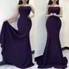 Festklänningar Elegant Long Muslim Navy Blue Satin Evening Mermaid Sweep Train Abendkleid Formell klänning för kvinnor
