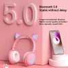 Hörlurar Ny ankomst söt headmonterad trådlös Bluetooth Cat Ear Cat Claw Cartoon -headset med MIC LED Light Music Hifi Upgrade Headset
