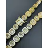 925 Sterlingsilber vereiste Baguette Diamant Gold Feststoff runde Quadrattennis Cluster Kette Tennis Halsketten Herren Womens