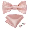 Bow Ties Dibangu Men's Pink Solid Tie Tie Pocket Cufflinks Brooch مجموعة لحفل الزفاف العريس الزواج Bowties