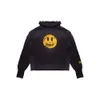 Hoge versie Drew Bibo Turtle Cracked Smiling Face Gedrukt gewassen Oude verdikte pluche hooded hoodie paar