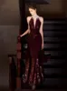 2024 Glitter red Mermaid Prom Dresses sexy plus size long Luxury Sheer Neck Applique Crystal Beaded Sequins Party Gowns Evening Gowns Robe homecoming cocktail dress