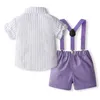 Ensemble de vêtements Baby Boys Vêtements Gentleman tenues combinées Summer Stripe Imprime à manches courtes Shirt avec nœud papillon et shorts à suspense