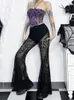 Pantalon féminin altgoth Mall Gothic Vintage Lace Femme Streetwear Sexy Voir à travers la taille haute flare Dark Punk Y2K pantalon