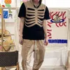 Autumn Mens Street Distressed Printed Skeleton Hollow Hooded Vest Thin Line Special-Shaped American Y2K Unisex Jacket 240410