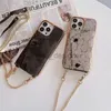 Designer Wallet Card Holder Phone Case for iPhone 15 pro 15 14 14 Pro Max 13 pro 13 12 Pro 12 11 Pro Max Crossbody Strap Lanyard Back Cover Protective Shell