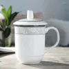 Кружки Jingdezhen Ceramic Teacup Water Cup с крышкой творческий офис встречи в костяном фарфоре кружка