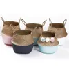 Handmade Woven Storage Basket Folding Clthoes Laundry Straw Wicker Rattan Seagrass Belly Garden Flower Pot Plant 240420