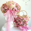 Taschen Highend Custom Hand Make Make Flower Beach Strohbeutel Top Griff Tasche mehrfarbige Blumen- und Band -Rattan -Handtaschen -Hutanzug für den Sommer