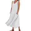 Plus Size Cotton Linen ress for Women 2023 Summer Oversized Tank Shirt Dress Solid Large Female Clothing Loose Long 240419