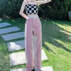 Dames jeans kleurcontrast in het splitsen van cowboybroeken voor vrouwen Koreaanse mode vintage y2k baggy pant roze