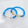 Strands Luxury Handicrafts Beaded Bracelets for Women Girls Natural Round Stone Dark Blue Pop Beads Bracelet with Cubic Zircon Ladies