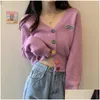 Women's Sweters Womens 2023 Pink Purple Krótki SWEAT KRÓTKI SWEAT JESTNIE/Zima marka Liss Lose z długim rękawem uwięzienie Q8v2 Dr Dhb7p