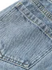 Frauen Jeans Ursfocus Mode Baumwolle Kurzdoppelte Taille Reißverschluss Blau Straight Wide-Big Denim Shorts Sommer 2024 K2ou