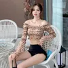 Kvinnors badkläder 2024 Ladies Korean Fashion Sexig triangel Hög midja Split Flare Long Sleeve Spring Resort Swimsuit Women Bikini