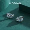 Серьги -грибы Modian 925 Серебряный серебряный серебряный винтажный лист роскошный натуральный бирюза для женщин годовщины подарок