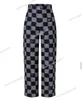 Varumärke mens jeans designer chessboard l slim-fit broderade blå grå jeans lapp trim cowboy byxor mens lila designer jeans staplade byxor kvinnor jeans