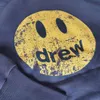Hoge versie Drew Bibo Turtle Cracked Smiling Face Gedrukt gewassen Oude verdikte pluche hooded hoodie paar