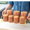 Garrafas de armazenamento jarra de tampa de madeira 7 peças conjunto de umidade à prova de umidade selações de grãos integrais Organizador de alimentos Jarros de cozinha material de cozinha