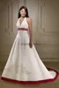 Court Train Ivory en Royal Blue Wedding Dresses 2022 Gothic Halter Borduurwerk veter Up Corset Country Sluiting Bridal Jurkens