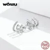 Brincos Wostu 2019 Nova chegada 100% real 925 Sterling Silver Love Rotação Brincos de zircão quadrado fofo para mulheres CQE585