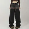 Women's Jeans Strtwear Baggy Jeans Y2k For Women Dark Brown Washed Denim Straight Trousers Female Clothing Casual Loose Wide Leg Pants Woman Y240422