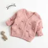 Pulls infantile bébé fille solide cardigan pom pom applique nouveau-né bébé fille coton pull