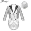 Roupas conjuntos infantis meninos de manga longa lantejão de lantejoulas blazer com hat jazz dança de dança carnaval Circus Magic show de cosplay fantasia