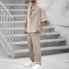 メンズトラックスーツストリートウェアサマーファッションシャツカジュアルパンツ2ピースセットホットメンズ服新しいトレンドソリッドカラーメンズファッションセット