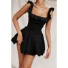 Casual Dresses Black Summer French Mini Dress Women Slim A Line Holiday Party Lace Patchwork Elegant Birthday LB003