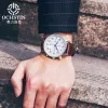Mira los hombres de cronógrafo impermeable Ochstin Man Wall Wristwatch Watch Military Top Brand Luxury Brown Genuine Leather Sport Male Clock 6050