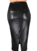 Cuhakci back split kvinnor sexig kjol svart bodycon klubbkläder hög midja pu läder vintage långa blyerts kjolar 240420