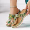 Slippers Women Vintage Platform Clip Toe Flop Flops Vrouw Summer Non Slip Metal Button Wedge Woman Beach Sandalen Plus Maat 43