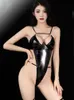 Sexy Pu Faux Leather Wetlook Bandage Bodysuit para Women Night Club Party Performance Roupfits Hollow Out Feminino Tanks