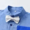 Roupas Define o colarinho de colarinho de colarinho infantil Camisa de mangas compridas, calças de suspensão de mangas compridas de duas peças.