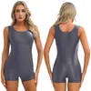 Women's Swimwear Womens Glossy Sleeveless Bodysuit Rash Guard Solid Stretchy Jumpsuit Yoga Bodybuilding Sportswear Swimsuit Beachwear