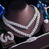 Halsband örhängen set beaqueen 4pc lysande kubik zirkon stora 2 skiktade smycken för kvinnor dubai saudiarabien kvällsklänning parti js413