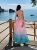 Robes décontractées 2024 Summer Bohemian Femme féminin Gradient rose Élégant Rouffes Bandage Bandage Long Lady Backless Party Pleed Sund fouet