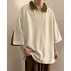 Sommarhit färg halva zip kort ärm män polo t shirt våffla pläd mode harajuku casual överdimensionerade kläder svart vit kaki 240420