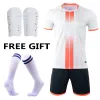 Soccer Children Football Jerseys set girls Soccer Clothes Men boys Futbol Training Uniforms set free Soccer Shin Guards Pads with socks