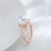 Cluster Rings Kinel Fashion Geometry Pearl Ring For Women 585 Rose Gold Silver Color Mix Natural Zircon Boho Ethnic Wedding Jewelry