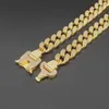 New Safety Buckle Spring Square 20mm Wide Double Row Full Diamond Atmospheric Alloy Cuban Chain Necklace Neck