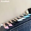 Elbise ayakkabıları Aneikeh Kısa Moda Kadın Sandalet Terlik İnce Med Heels Soon Milles Slayt Slaytlarında Sivri Ayak Tasarım Kaymaları 35-40 Pembe