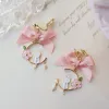 Boucles d'oreilles d'été ruban rose bowknot fleur boucles d'oreille de chat-oreille.