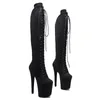 Chaussures de danse Leecabe 20cm / 8 pouces de couleur noire en daim pole danse bottes plate-forme à talons hauts
