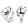 Stud Earrings Fashion Women 925 Sterling Silver With Crystal Inlaid Double Ball Ear Buckle Costume Jewelry Brincos Pendientes