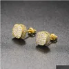 Boucles d'oreilles en filetage de zircon Hiphop FL pour hommes et femmes Diamond Gold plaqué 220125 Drop Livraison bijoux otoxn