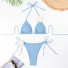 Designer roupas de banho de luxo trajes de maiô de bico biquíni conjunto poliéster sólido cintura baixa estampa de praia halter halter lê -za lotes sexy feminino maiô de maiô de maiô de maiô de maiô bikinis