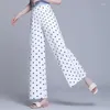Women's Pants 2024 Summer Korean Commute Elastic High Waist Pocket Loose Straight Printed Polka Dot Casual Chiffon Wide Leg